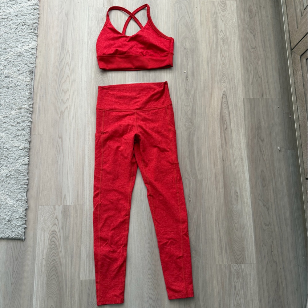 aerie Red High-Waist Leggings & Strappy Sports Bra Set